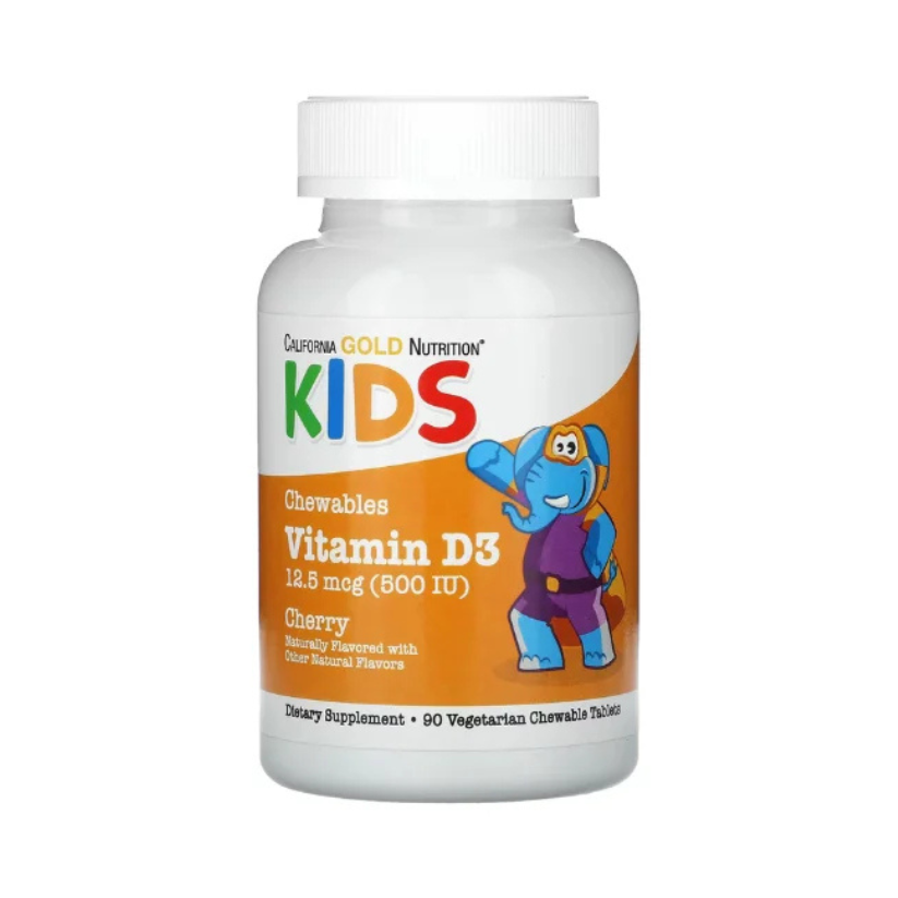 California Gold Nutrition, Chewable Vitamin D3 for Children, Natural Cherry, 12.5 mcg (500 IU), 90 Vegetarian Tablets in Pakistan
