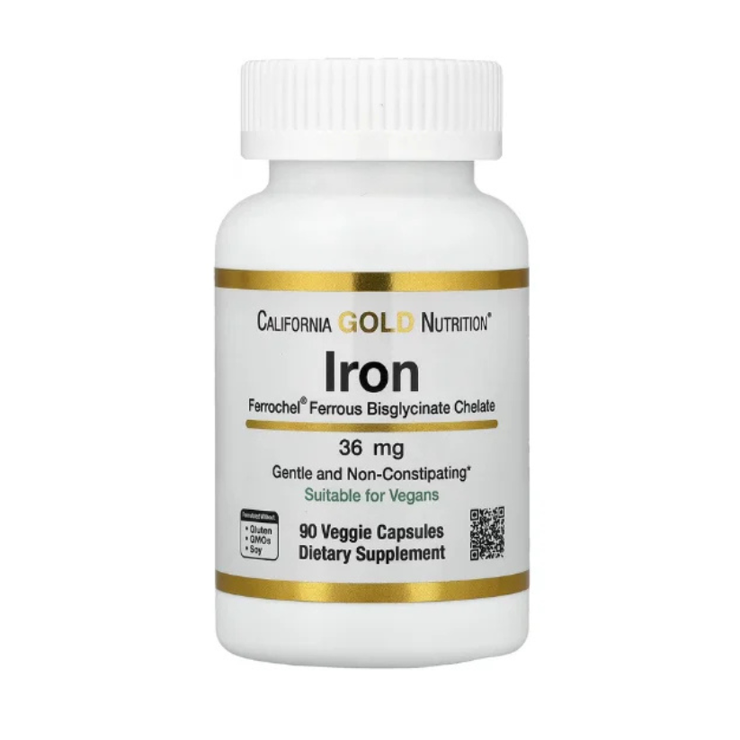 California Gold Nutrition, Ferrochel® Iron (Bisglycinate), 36 mg, 90 Veggie Capsules in Pakistan