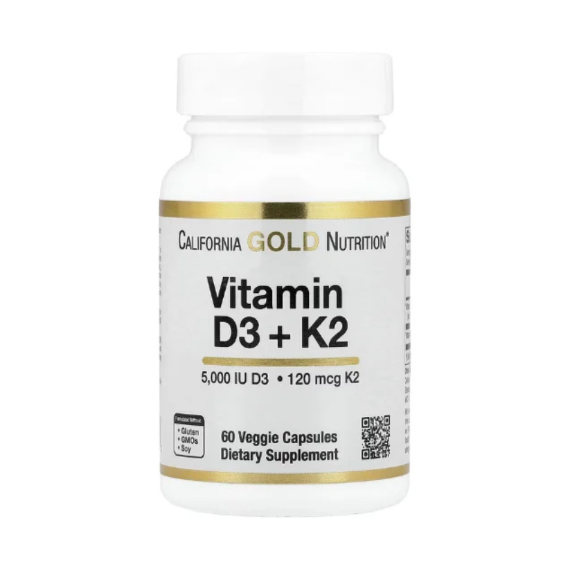 California Gold Nutrition, Vitamin D3 + K2 as MK-7, 60 Veggie Capsules in Pakistan