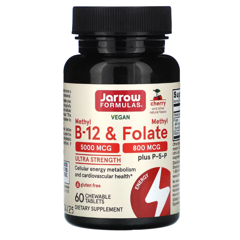 Jarrow Formulas, Vegan Methyl B-12 & Methyl Folate, Ultra Strength, Cherry, 60 Chewable Tablets in Pakistan