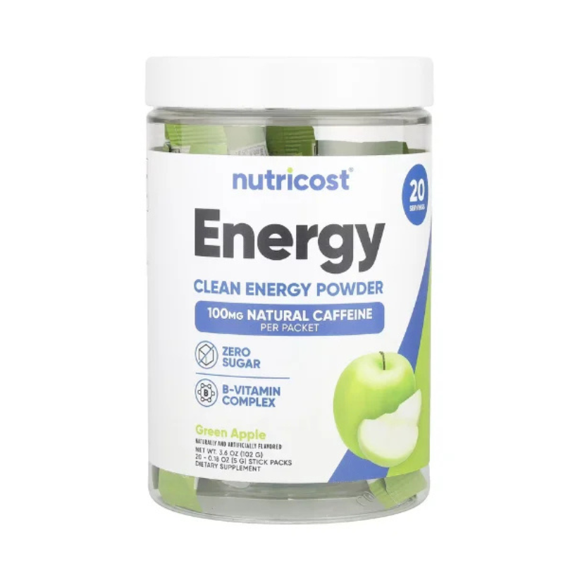 Nutricost, Energy, Clean Energy Powder, Green Apple, 20 Stick Packs, 0.18 oz (5 g) Each in Pakistan