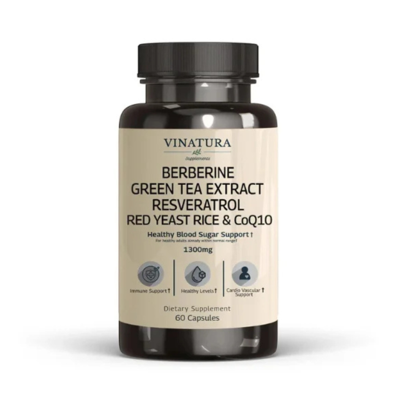 VINATURA Berberine Green Tea Extract Resveratrol Red Yeast Rice Co-Q10 1300mg Capsules in Pakistan